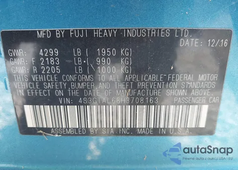 2017 Subaru Impreza из США, поврежденный, VIN 4S36TAL68H3708163